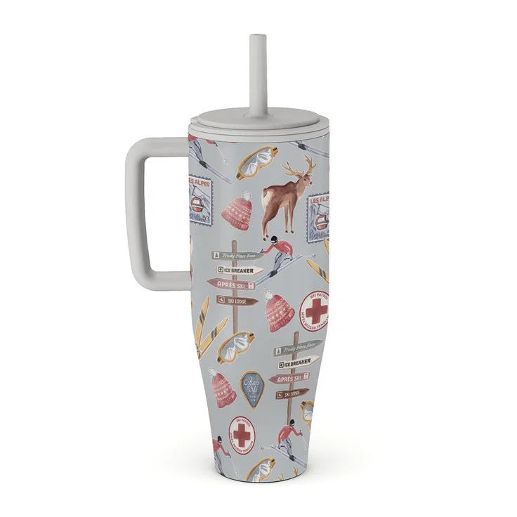 BURGA Burga 40oz (1.2L) Insulated Stainless Steel Tumbler with Handle & Leakproof Straw Lid – Double Wall Vacuum Travel Mug, Keeps Drinks Hot up to 12 Hours & Cold All Day, Cup Holder Friendly Reusable Bottle Les Alpes